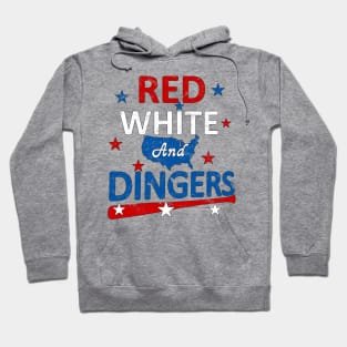 Red White and Dingers Baseball Stars and Stripes USA American Flag Hoodie